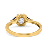 Vintage Oval Engagement Ring Triangle Black Simulated Cubic Zirconia 925 Sterling Silver