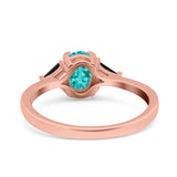 Vintage Oval Engagement Ring Triangle Black Simulated Cubic Zirconia 925 Sterling Silver