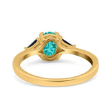 Vintage Oval Engagement Ring Triangle Black Simulated Cubic Zirconia 925 Sterling Silver