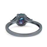 Vintage Oval Engagement Ring Triangle Black Simulated Cubic Zirconia 925 Sterling Silver