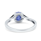 Vintage Oval Engagement Ring Triangle Black Simulated Cubic Zirconia 925 Sterling Silver