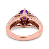 Split Shank Halo Oval Wedding Engagement Ring Black Round Simulated Cubic Zirconia 925 Sterling Silver