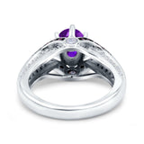 Split Shank Halo Oval Wedding Engagement Ring Black Round Simulated Cubic Zirconia 925 Sterling Silver