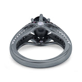 Split Shank Halo Oval Wedding Engagement Ring Black Round Simulated Cubic Zirconia 925 Sterling Silver