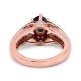 Split Shank Halo Oval Wedding Engagement Ring Black Round Simulated Cubic Zirconia 925 Sterling Silver