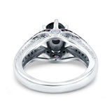 Split Shank Halo Oval Wedding Engagement Ring Black Round Simulated Cubic Zirconia 925 Sterling Silver