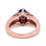 Split Shank Halo Oval Wedding Engagement Ring Black Round Simulated Cubic Zirconia 925 Sterling Silver