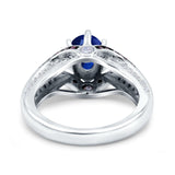 Split Shank Halo Oval Wedding Engagement Ring Black Round Simulated Cubic Zirconia 925 Sterling Silver