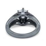 Split Shank Halo Oval Wedding Engagement Ring Black Round Simulated Cubic Zirconia 925 Sterling Silver