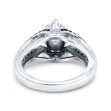 Split Shank Halo Oval Wedding Engagement Ring Black Round Simulated Cubic Zirconia 925 Sterling Silver