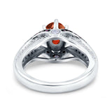 Split Shank Halo Oval Wedding Engagement Ring Black Round Simulated Cubic Zirconia 925 Sterling Silver