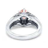 Split Shank Halo Oval Wedding Engagement Ring Black Round Simulated Cubic Zirconia 925 Sterling Silver