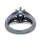 Split Shank Halo Oval Wedding Engagement Ring Black Round Simulated Cubic Zirconia 925 Sterling Silver