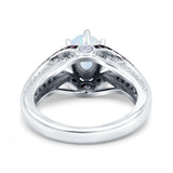 Split Shank Halo Oval Wedding Engagement Ring Black Round Simulated Cubic Zirconia 925 Sterling Silver