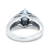 Halo Oval Wedding Engagement Ring Blue Sapphire Round Simulated Cubic Zirconia 925 Sterling Silver