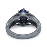 Halo Oval Wedding Engagement Ring Blue Sapphire Round Simulated Cubic Zirconia 925 Sterling Silver