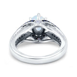 Halo Oval Wedding Engagement Ring Blue Sapphire Round Simulated Cubic Zirconia 925 Sterling Silver