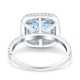 Halo Art Deco Cushion Cut Wedding Bridal Ring Round Simulated Cubic Zirconia 925 Sterling Silver