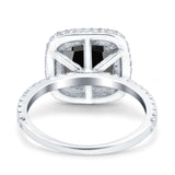 Halo Art Deco Cushion Cut Wedding Bridal Ring Round Simulated Cubic Zirconia 925 Sterling Silver