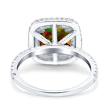 Halo Art Deco Cushion Cut Wedding Bridal Ring Round Simulated Cubic Zirconia 925 Sterling Silver