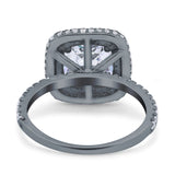Halo Art Deco Cushion Cut Wedding Bridal Ring Round Simulated Cubic Zirconia 925 Sterling Silver