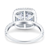 Halo Art Deco Cushion Cut Wedding Bridal Ring Round Simulated Cubic Zirconia 925 Sterling Silver