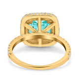 Halo Art Deco Cushion Cut Wedding Bridal Ring Round Simulated Cubic Zirconia 925 Sterling Silver