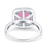 Halo Art Deco Cushion Cut Wedding Bridal Ring Round Simulated Cubic Zirconia 925 Sterling Silver