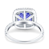 Halo Art Deco Cushion Cut Wedding Bridal Ring Round Simulated Cubic Zirconia 925 Sterling Silver