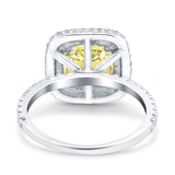 Halo Art Deco Cushion Cut Wedding Bridal Ring Round Simulated Cubic Zirconia 925 Sterling Silver