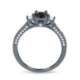 Three Stone Vintage Engagement Bridal Ring Round Simulated Cubic Zirconia 925 Sterling Silver