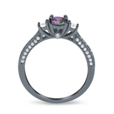 Three Stone Vintage Engagement Bridal Ring Round Simulated Cubic Zirconia 925 Sterling Silver