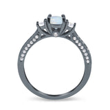 Three Stone Vintage Engagement Bridal Ring Round Simulated Cubic Zirconia 925 Sterling Silver