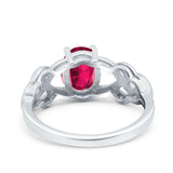 Oval Solitaire Celtic Wedding Ring Simulated Cubic Zirconia 925 Sterling Silver