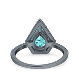 Halo Art Deco Solitaire Accent Pear Wedding Engagement Bridal Ring Band Round Simulated Cubic Zirconia 925 Sterling Silver