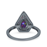 Halo Art Deco Solitaire Accent Pear Wedding Engagement Bridal Ring Band Round Simulated Cubic Zirconia 925 Sterling Silver