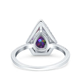 Halo Art Deco Solitaire Accent Pear Wedding Engagement Bridal Ring Band Round Simulated Cubic Zirconia 925 Sterling Silver