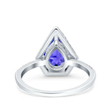 Halo Art Deco Solitaire Accent Pear Wedding Engagement Bridal Ring Band Round Simulated Cubic Zirconia 925 Sterling Silver