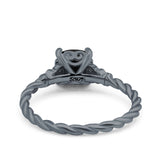 Art Deco Cushion Three Stone Wedding Bridal Ring Round Simulated Cubic Zirconia 925 Sterling Silver