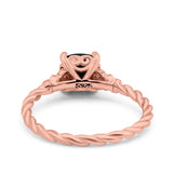 Art Deco Cushion Three Stone Wedding Bridal Ring Round Simulated Cubic Zirconia 925 Sterling Silver