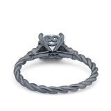 Art Deco Cushion Three Stone Wedding Bridal Ring Round Simulated Cubic Zirconia 925 Sterling Silver