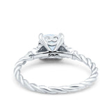 Art Deco Cushion Three Stone Wedding Bridal Ring Round Simulated Cubic Zirconia 925 Sterling Silver