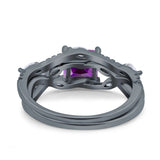 Two Piece Bridal Set Art Deco Princess Cut Wedding Engagement Marquise Round Simulated Cubic Zirconia 925 Sterling Silver