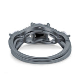 Two Piece Bridal Set Art Deco Princess Cut Wedding Engagement Marquise Round Simulated Cubic Zirconia 925 Sterling Silver