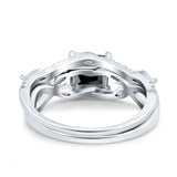 Two Piece Bridal Set Art Deco Princess Cut Wedding Engagement Marquise Round Simulated Cubic Zirconia 925 Sterling Silver