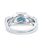 Two Piece Bridal Set Art Deco Princess Cut Wedding Engagement Marquise Round Simulated Cubic Zirconia 925 Sterling Silver