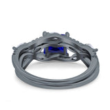 Two Piece Bridal Set Art Deco Princess Cut Wedding Engagement Marquise Round Simulated Cubic Zirconia 925 Sterling Silver