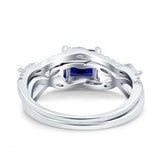 Two Piece Bridal Set Art Deco Princess Cut Wedding Engagement Marquise Round Simulated Cubic Zirconia 925 Sterling Silver