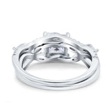 Two Piece Bridal Set Art Deco Princess Cut Wedding Engagement Marquise Round Simulated Cubic Zirconia 925 Sterling Silver