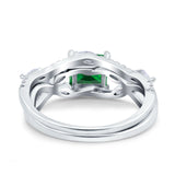 Two Piece Bridal Set Art Deco Princess Cut Wedding Engagement Marquise Round Simulated Cubic Zirconia 925 Sterling Silver